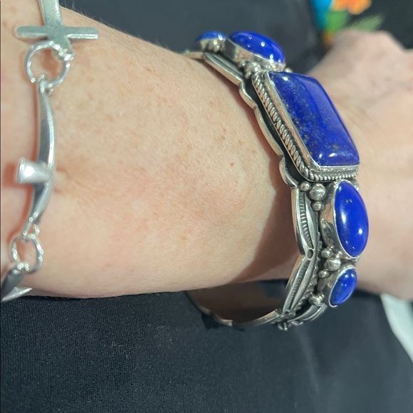 *Price Firm* Sterling Silver Lapis Lazuli Cuff by Navajo Happy Piasso - Picture 9 of 13